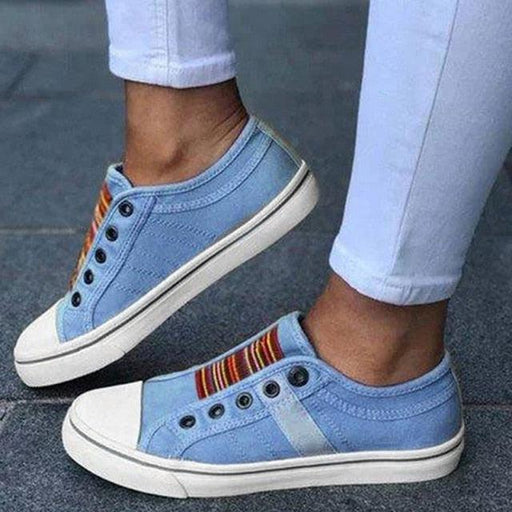 Blue Low-Cut Canvas Flat Shoes Women Casual Vulcanize Shoes New Women Summer Autumn Casual Slip On Canvas Comfortable Walking Flats Elegant Sneakers