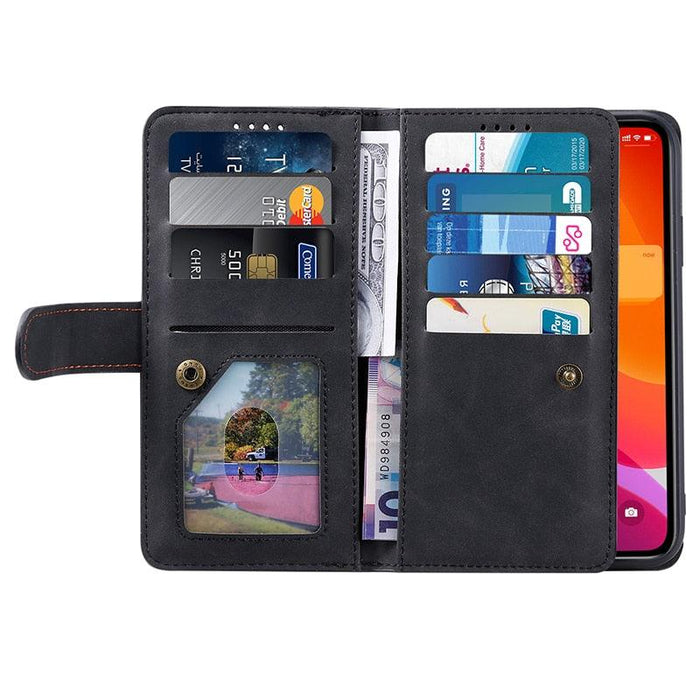 Business Blue New Cards Flip Leather Case For iPhone 14 13 12 11 Pro Max 10 X 6 6s 7 8 Plus XR XS Max Multifunctional Wallet Phone Case  Multi-Card Wallet Leather iphone Case