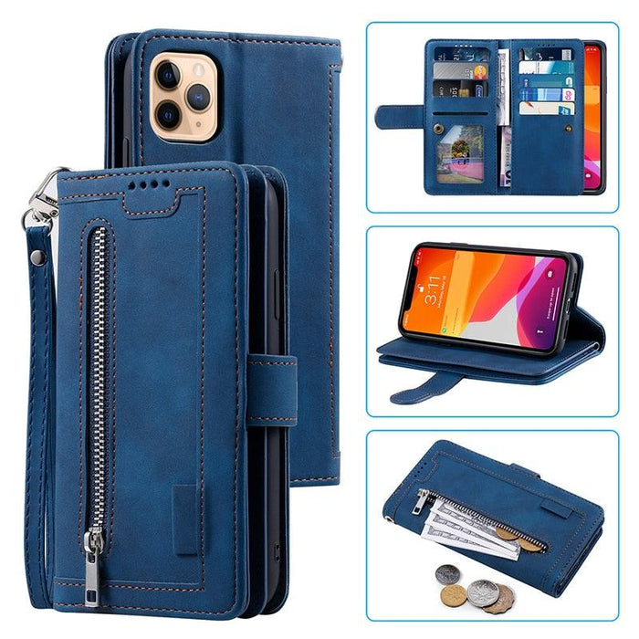 Business Blue New Cards Flip Leather Case For iPhone 14 13 12 11 Pro Max 10 X 6 6s 7 8 Plus XR XS Max Multifunctional Wallet Phone Case  Multi-Card Wallet Leather iphone Case