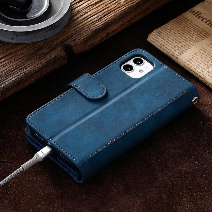 Business Blue New Cards Flip Leather Case For iPhone 14 13 12 11 Pro Max 10 X 6 6s 7 8 Plus XR XS Max Multifunctional Wallet Phone Case  Multi-Card Wallet Leather iphone Case