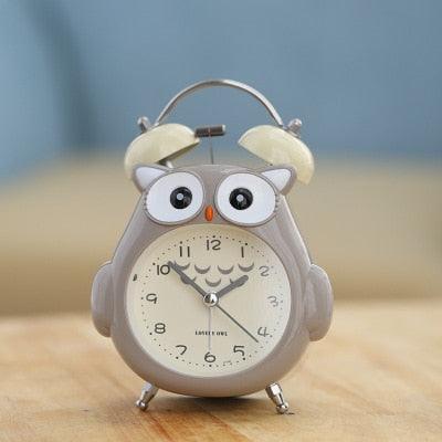 Cartoon Owl Mute Wake Up Table Clock Silent Analog Table Desk Small Clock with Night Light Battery Operated for Living Room Bedroom Kitchen Home Office Cute Ring Bell Metal Bedroom Quartz Alarm Clock With Night Light