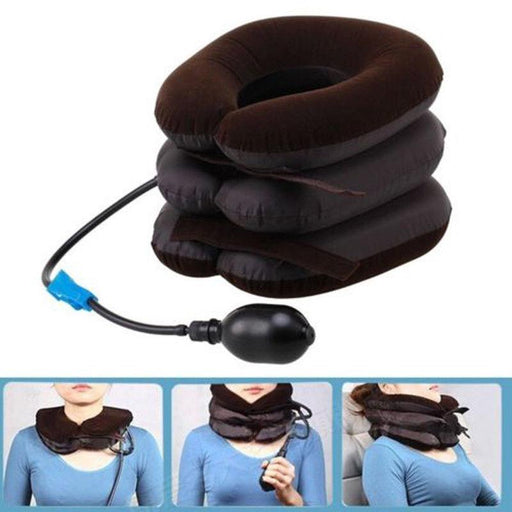 Cervical Neck Traction Device Headache Shoulder Pain Relax Brace Support Pillow Neck Pillow Home Office Travel Pillow 3-layered Air Inflatable Vertebra Auxiliary Tools Neck Support Assistant Pillow Air Adjustable and Inflatable Neck Pillow Comfort Neck