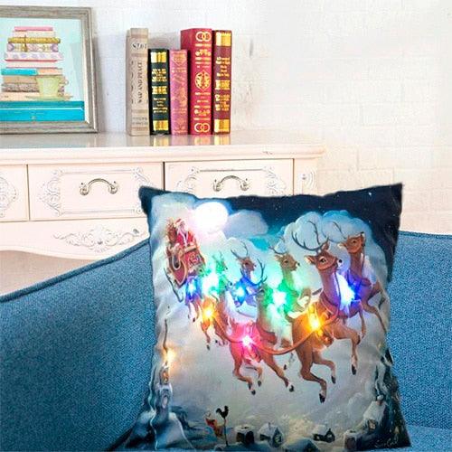 Christmas Cushion Cover Led Light Cushion Covers Xmas Holiday Couch Pillows Rustic Christmas Decorations Winter Pillowcase Light Up Pillow Case Soft Pillows Cover Cushion Santa Pillowcase 45x45CM