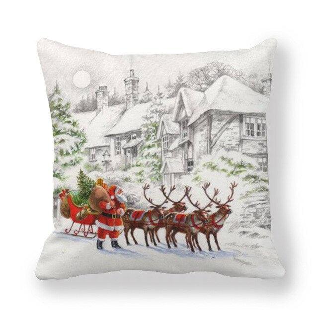 Christmas Pillowcase Holiday Decoration Christmas Santa Pillow Covers Santa Claus Pillow Covers Christmas Sofa Throw Pillow Home Cushion Cover Christmas Snowman Print Pillowcase Letter 45x45CM