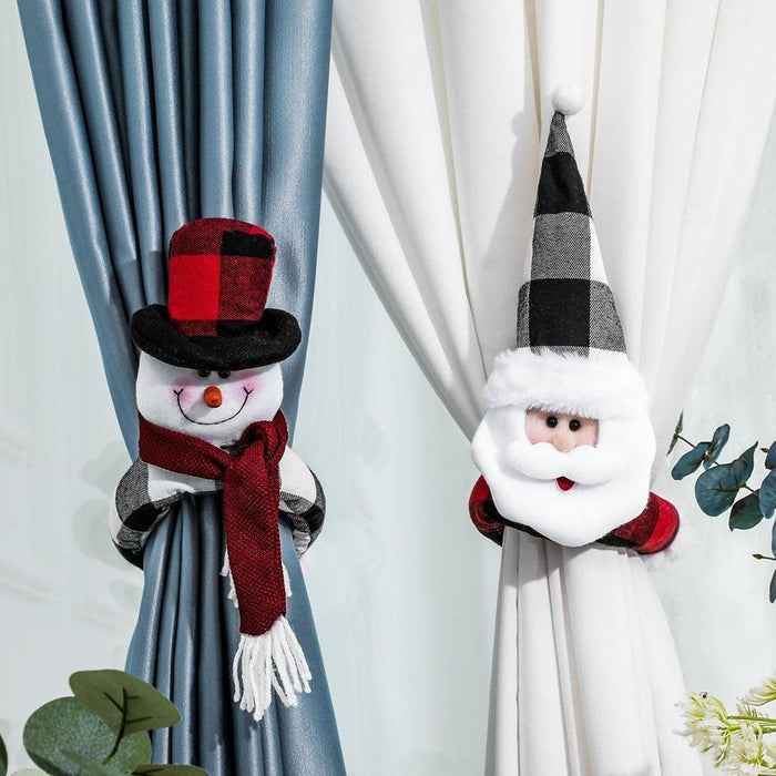 Christmas Plaid Curtain Buckle Santa Snowman Curtain Tiebacks Tie Rope Christmas Decor Curtain Buckle Bandage Curtain Tieback Santa Curtain Buckle Tieback Curtain Holder Fastener Doll Wine Bottle Topper For Home Window Decorations Christmas Ornaments