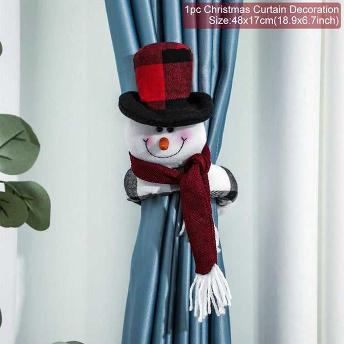 Christmas Plaid Curtain Buckle Santa Snowman Curtain Tiebacks Tie Rope Christmas Decor Curtain Buckle Bandage Curtain Tieback Santa Curtain Buckle Tieback Curtain Holder Fastener Doll Wine Bottle Topper For Home Window Decorations Christmas Ornaments