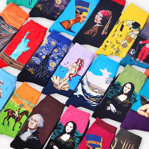 Classic Autumn Winter Retro Personality Art Van Gogh Mural World Famous Oil Painting Female Sock For Men And Women