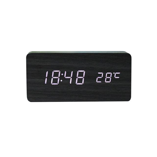 Clocks LED Wooden Alarm Clock Watch Wooden Wood Clock New Version LED Alarm Digital Desk Clock Adjustable Brightness, Alarm Time, Displays Time Date Temperature  Table Voice Control Digital Wood Electronic Desktop Table