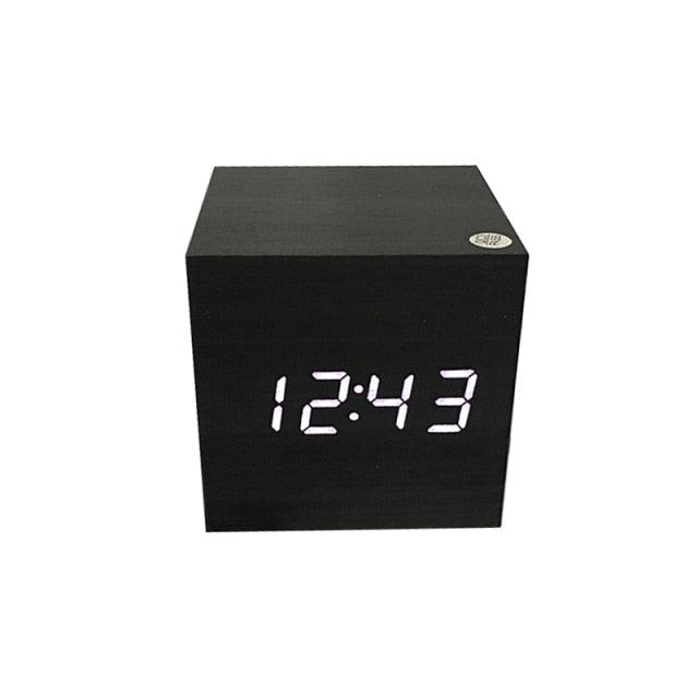 Clocks LED Wooden Alarm Clock Watch Wooden Wood Clock New Version LED Alarm Digital Desk Clock Adjustable Brightness, Alarm Time, Displays Time Date Temperature  Table Voice Control Digital Wood Electronic Desktop Table