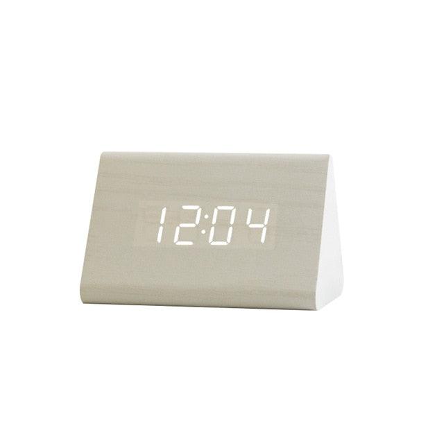 Clocks LED Wooden Alarm Clock Watch Wooden Wood Clock New Version LED Alarm Digital Desk Clock Adjustable Brightness, Alarm Time, Displays Time Date Temperature  Table Voice Control Digital Wood Electronic Desktop Table