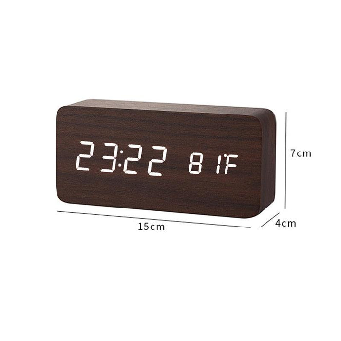 Clocks LED Wooden Alarm Clock Watch Wooden Wood Clock New Version LED Alarm Digital Desk Clock Adjustable Brightness, Alarm Time, Displays Time Date Temperature  Table Voice Control Digital Wood Electronic Desktop Table