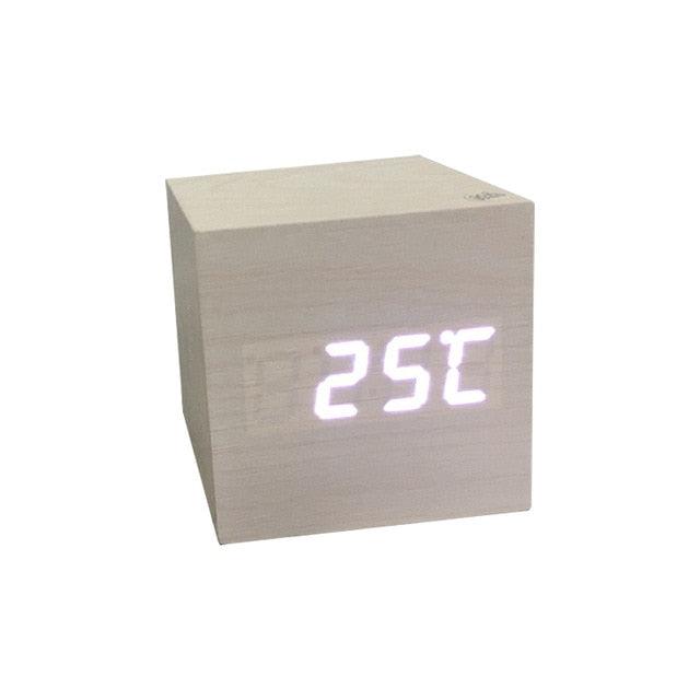 Clocks LED Wooden Alarm Clock Watch Wooden Wood Clock New Version LED Alarm Digital Desk Clock Adjustable Brightness, Alarm Time, Displays Time Date Temperature  Table Voice Control Digital Wood Electronic Desktop Table