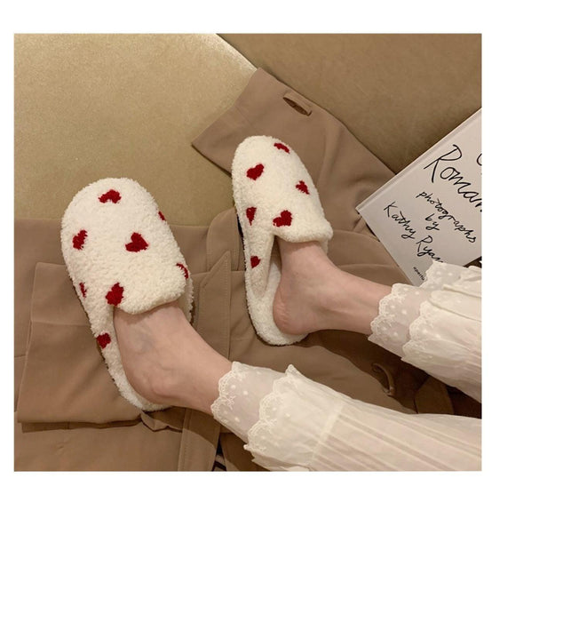 Cotton Slippers Women's Autumn Winter Fashion Style Plush Indoor Warm Women's Shoes Warm Slippers Memory Foam Cotton Home Slippers Soft Plush House Heart Cute Design Slippers