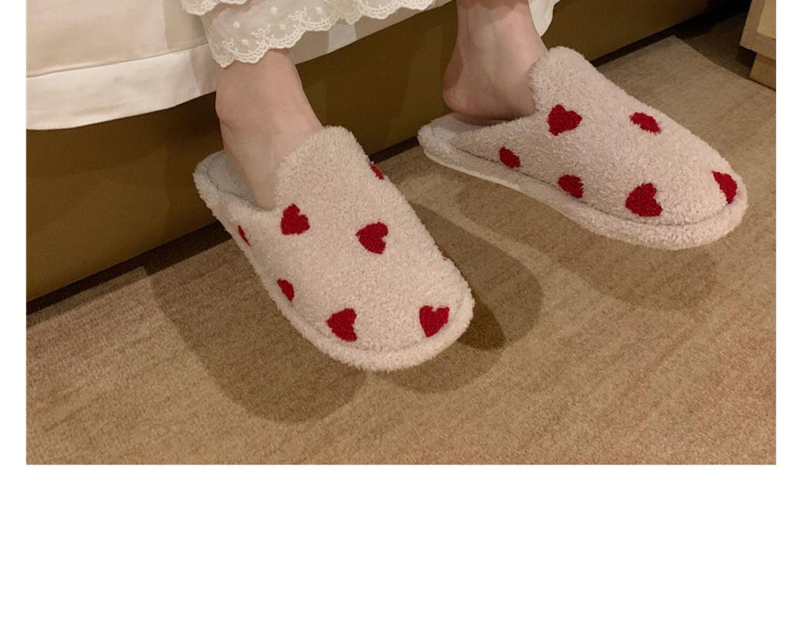 Cotton Slippers Women's Autumn Winter Fashion Style Plush Indoor Warm Women's Shoes Warm Slippers Memory Foam Cotton Home Slippers Soft Plush House Heart Cute Design Slippers