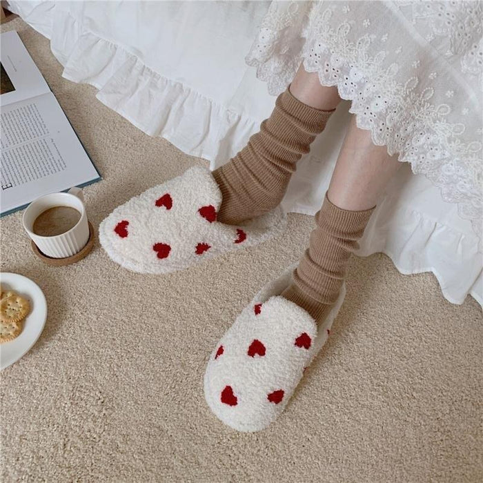 Cotton Slippers Women's Autumn Winter Fashion Style Plush Indoor Warm Women's Shoes Warm Slippers Memory Foam Cotton Home Slippers Soft Plush House Heart Cute Design Slippers