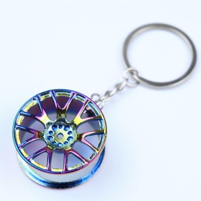 Creative Gift Car Metal Keychain Turbo Gear Hub Pendant Brake Disc Shock Absorber Pendant Alloy Short Quick Shifter Key Chain Ring Charming Auto Rainbow Metal Pendant Keyring Wheel Rim Tire Rotary Engine Keyring