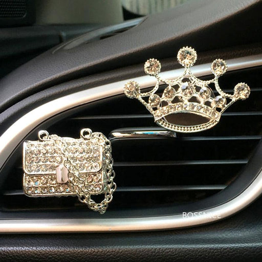 Crystal Bling Sparking Car Fragrance Diffuser Air Freshener Bling Car Accessories Girls Purse High Heel Car Air Freshener Auto Outlet Perfume Clip Car Scent Diffuser Elegant Perfume Clip Diamond Crown Car Aromatherapy Car Decoration