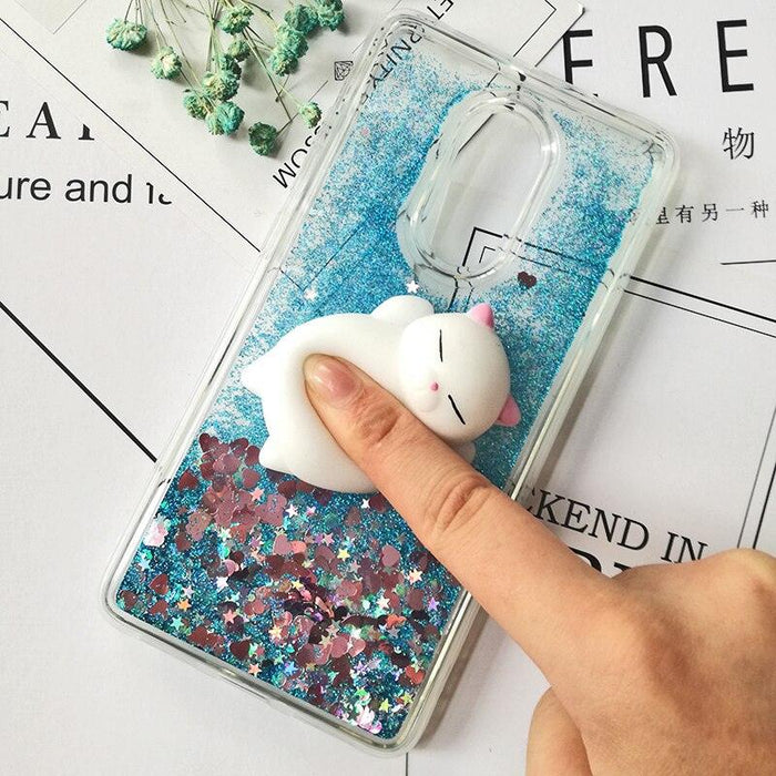 Cute 3D Squishy Cat Case For Xiaomi Redmi 5 plus 4X 8A 9A 9C 10T Luxury Glitter Quicksand Phone Case Redmi Note 5 9 Pro 5A Prime ,3D Shiny Quicksand Moving Bling Glitter Liquid Sparkle Flowing Soft Silicone Bumper Mirror Back Protective Case