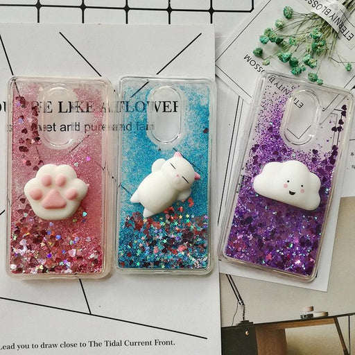 Cute 3D Squishy Cat Case For Xiaomi Redmi 5 plus 4X 8A 9A 9C 10T Luxury Glitter Quicksand Phone Case Redmi Note 5 9 Pro 5A Prime ,3D Shiny Quicksand Moving Bling Glitter Liquid Sparkle Flowing Soft Silicone Bumper Mirror Back Protective Case