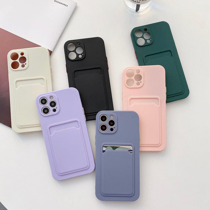 Cute Card Holder Silicone Case Compatible with iPhone Case Wallet Card Phone Case For iphone 13 14 Pro Max Mini Silicone Card Holder Slim Fit Thin Protective Cover