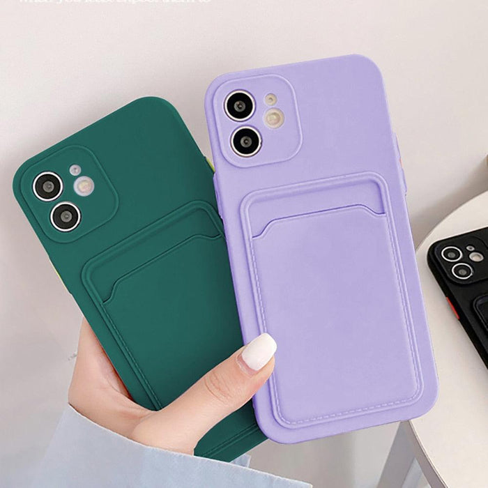 Cute Card Holder Silicone Case Compatible with iPhone Case Wallet Card Phone Case For iphone 13 14 Pro Max Mini Silicone Card Holder Slim Fit Thin Protective Cover