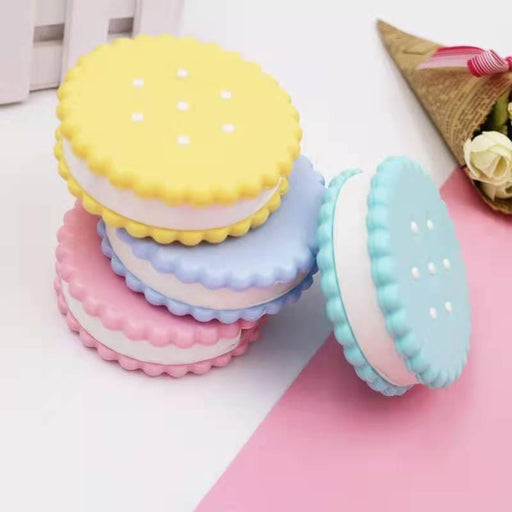 Cute Cookie Double Contact Lenses Box Blue Yellow Pink Contact Lens Case For Eyes Care Kit Holder Container Portable Travel Cookie Shaped Contact Lens Case Travel Contact Lens Box With Mirror Eye Care Kit Holder