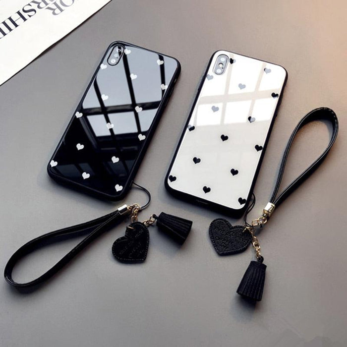 Cute Hearts Pattern Slim Thin Soft Shockproof Silicone Protective Case Cover For Xiaomi Redmi 9 8 A 9C 7A Case small Love Heart Hard Glass Cover For Redmi Note 11 10 9s 9 pro max 7 8 Pro 10X 5G Give Strap