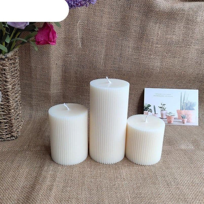 Cylindrical Striped Candle Pillar Candles Aromatherapy Scented Candles Clean Burning And Dripless Candle Lights Creamy Aromatherapy Scented Candles Home Decoration Romantic Candlelight Dinner