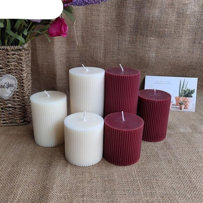 Cylindrical Striped Candle Pillar Candles Aromatherapy Scented Candles Clean Burning And Dripless Candle Lights Creamy Aromatherapy Scented Candles Home Decoration Romantic Candlelight Dinner