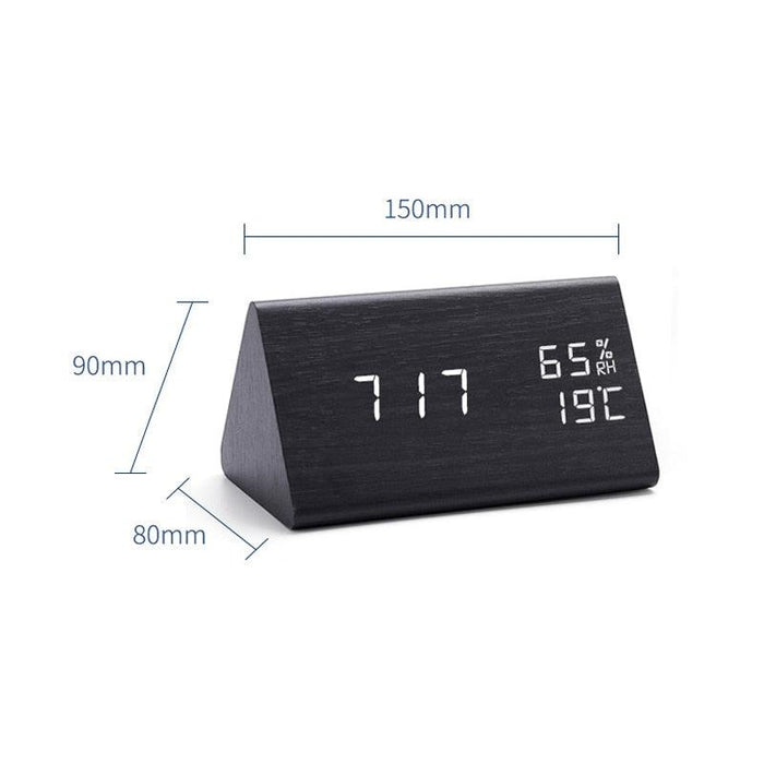 Digital Clock LED Wooden Alarm Clock Digital Alarm Clock with Wooden Electronic LED Time Display 3 Alarm Settings Humidity & Temperature Detect Wood Made Electric Clocks Table Sound Control Electronic Clocks Desktop USB/AAA Powered Home Table Decor