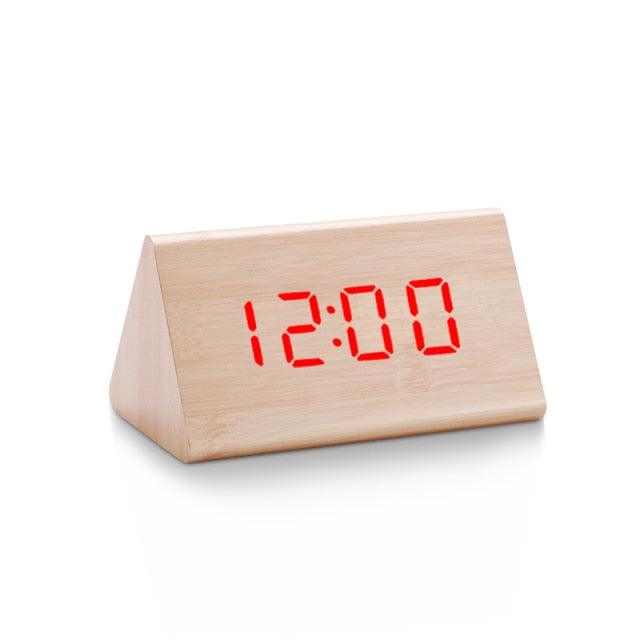 Digital Clock LED Wooden Alarm Clock Digital Alarm Clock with Wooden Electronic LED Time Display 3 Alarm Settings Humidity & Temperature Detect Wood Made Electric Clocks Table Sound Control Electronic Clocks Desktop USB/AAA Powered Home Table Decor