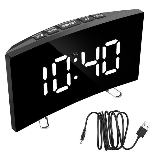 Digital Table Clock Digital Alarm Clock LED Bedside Clock Dual Alarm Adjustable Volume Alarm Clock for Bedroom  Electronic 7 Inch Number Desktop Alarm Clocks For Kids Bedroom LED Screen Curved Dimmable Mirror