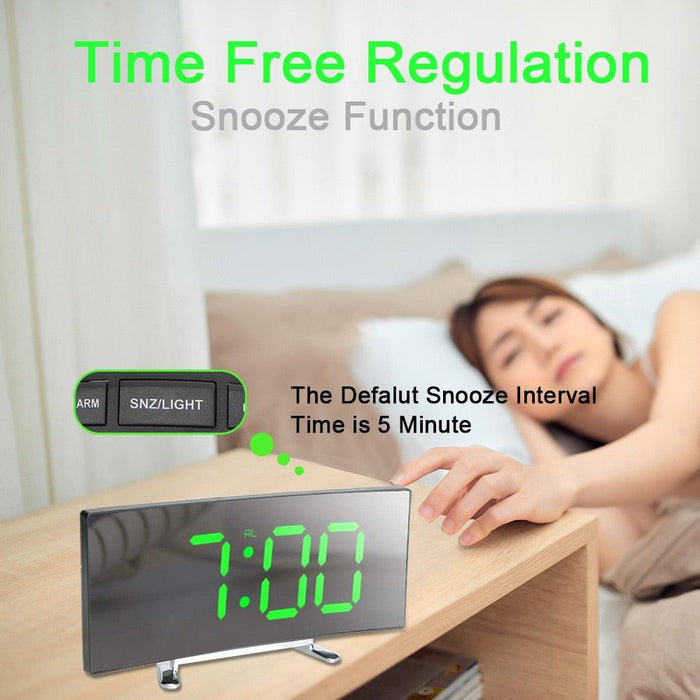 Digital Table Clock Digital Alarm Clock LED Bedside Clock Dual Alarm Adjustable Volume Alarm Clock for Bedroom  Electronic 7 Inch Number Desktop Alarm Clocks For Kids Bedroom LED Screen Curved Dimmable Mirror