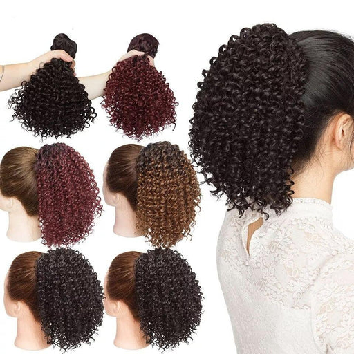 Drawstring Puff Ponytail Afro Kinky Curly Hair Extension Synthetic Clip in Pony Tail African American Hair Extension Short Kinky Curly Pineapple Pony Tail Clip in on Wrap Up-do Hair Extensions for African American Women