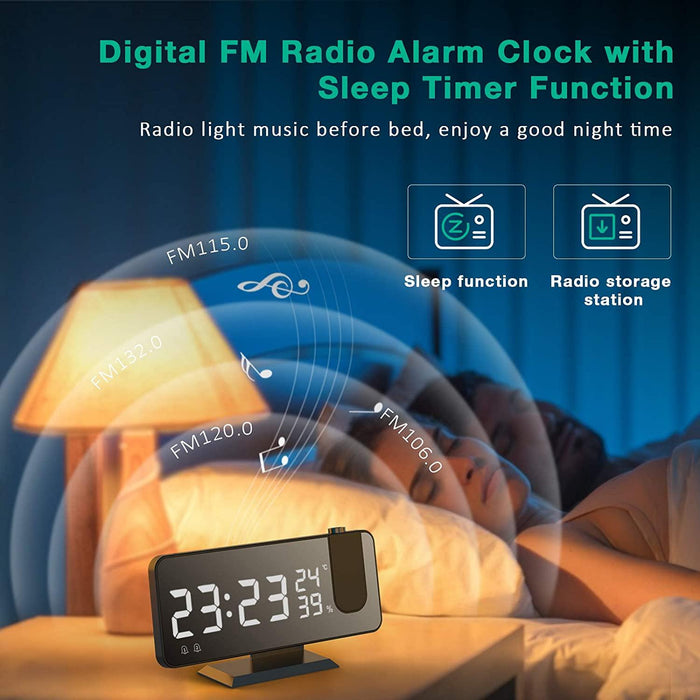 Dual Loud Smart Alarm Clock Projection for Bedroom Radio Digital Alarm Clock Projection Digital Alarm Clock for Bedrooms Radio Alarm Clock with Projection on Ceiling Dual Alarms with USB Charger Large Mirror LED Display