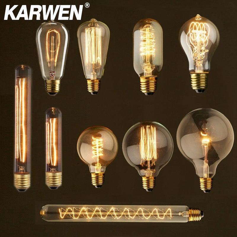 Edison Bulb E27 220V 40W ST64 G80 G95 T10 T45 A19 Retro Ampoule Vintage Incandescent Bulb edison Lamp Filament Light Bulb Decor LED Edison Bulb Dimmable Amber Warm 2700K Antique Vintage Filament Light Bulbs