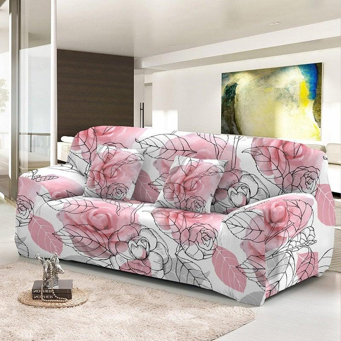 Elastic Sofa Cover For Living Room Stretch Combination Slipcovers Flowers Printed Sectional Couch Covers 1/2/3/4 Seater Floral Pattern Sofa Cover With Separate Cushion Cover Stretch Armchair Slipcover Washable Furniture Protector