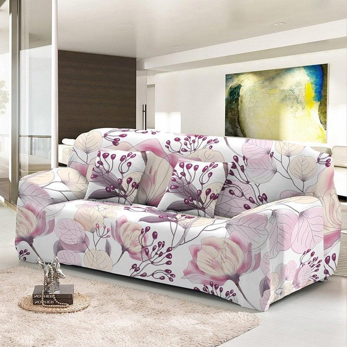 Elastic Sofa Cover For Living Room Stretch Combination Slipcovers Flowers Printed Sectional Couch Covers 1/2/3/4 Seater Floral Pattern Sofa Cover With Separate Cushion Cover Stretch Armchair Slipcover Washable Furniture Protector