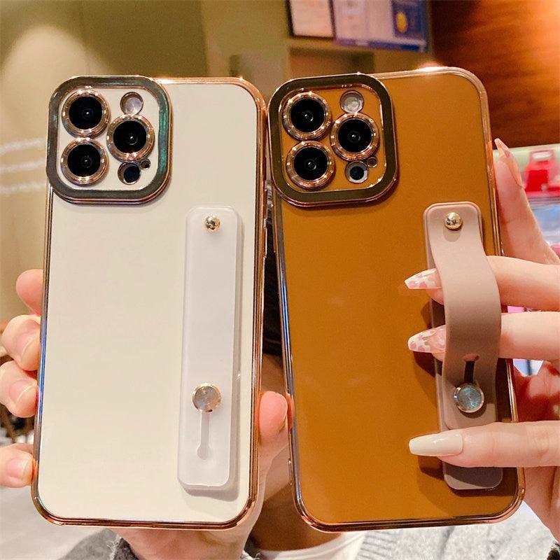 Elegant Adjustable Wrist Strap Hand Band Case For iPhone 12 13 11 14 Pro Max X XS Max XR 14 plus Case with Strap Luxury Plating Gold Bumper Phone Cover Wristband Kickstand Full Body Protective Slim Case Luxury Candy Color Phone Holder Colorful Iphone Case