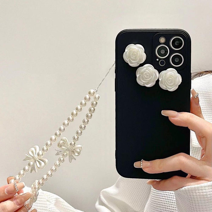 Elegant Retro Modern Luxury Pearl Bracelet Phone Case For iPhone 13 11 12 Pro Max X XR XS MAX Mini Phone Cover Shell Bow Pearl Bracelet Rose Phone Case for Women