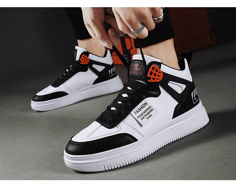 Elegant Sport Men's Sneaker Trend High Top Platform Shoes Spring Vulcanized Shoes Leather Casual Sport Fashion Flat Low Top Sneaker Lace-up Modern Design