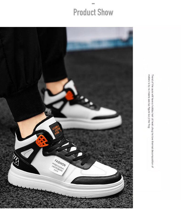 Elegant Sport Men's Sneaker Trend High Top Platform Shoes Spring Vulcanized Shoes Leather Casual Sport Fashion Flat Low Top Sneaker Lace-up Modern Design