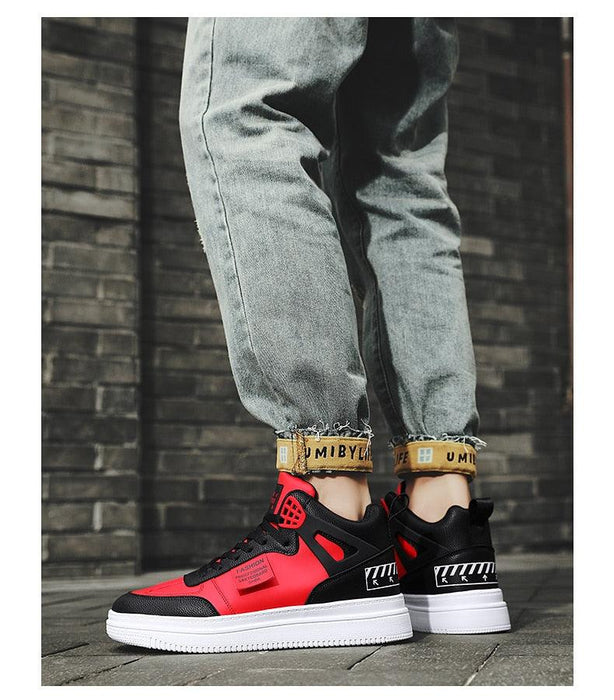 Elegant Sport Men's Sneaker Trend High Top Platform Shoes Spring Vulcanized Shoes Leather Casual Sport Fashion Flat Low Top Sneaker Lace-up Modern Design