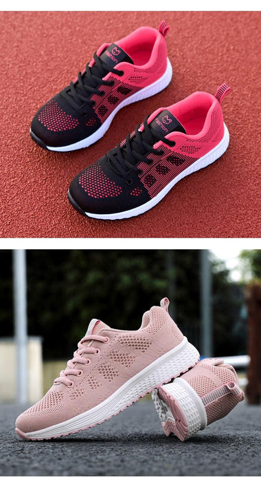 Elegant Sport Womens Sneakers Flats Casual Tennis Shoes Summer Lace-Up Mesh Light Breathable Casual Comfort Non Slip Lightweight Breathable Mesh Athletic Sneakers