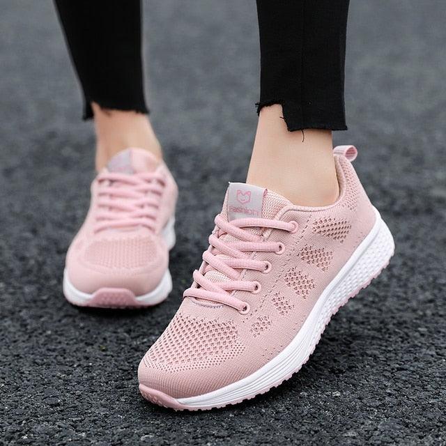 Elegant Sport Womens Sneakers Flats Casual Tennis Shoes Summer Lace-Up Mesh Light Breathable Casual Comfort Non Slip Lightweight Breathable Mesh Athletic Sneakers