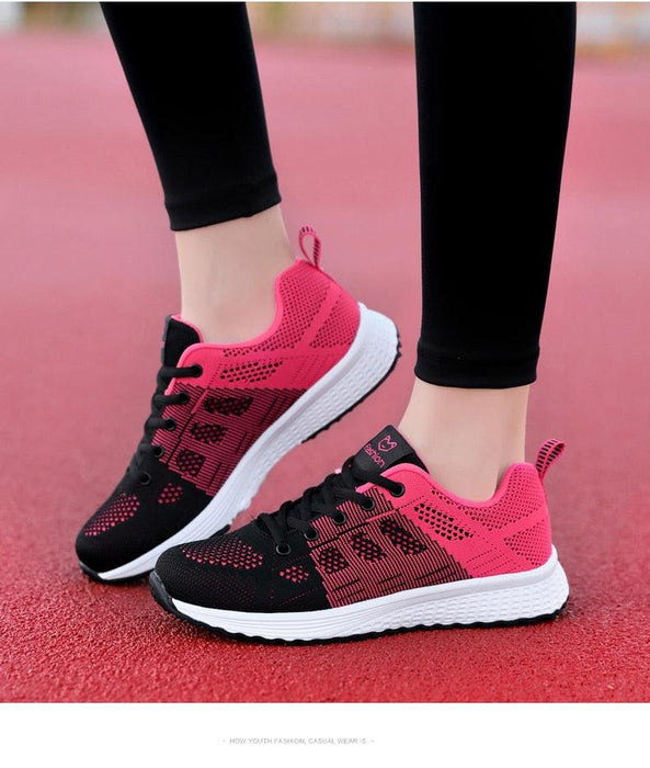 Elegant Sport Womens Sneakers Flats Casual Tennis Shoes Summer Lace-Up Mesh Light Breathable Casual Comfort Non Slip Lightweight Breathable Mesh Athletic Sneakers