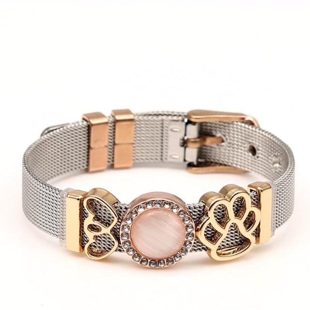 Elegant Stainless Steel Mesh Bracelets For Women Men Golden Love Heart Beaded 10mm Ribbon Mesh Bracelet Women Fashion Stainless Steel Silver Gold Clear Rhinestones Charm Mesh Belt Buckle Bracelet