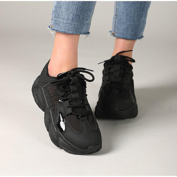 Elegant Women's Sneakers Lace Up Thick Platform Casual Shoes Leather Comfortable Walking Footwear Fashion New Lightweight Casual Everyday Walking Fashion Sneakers