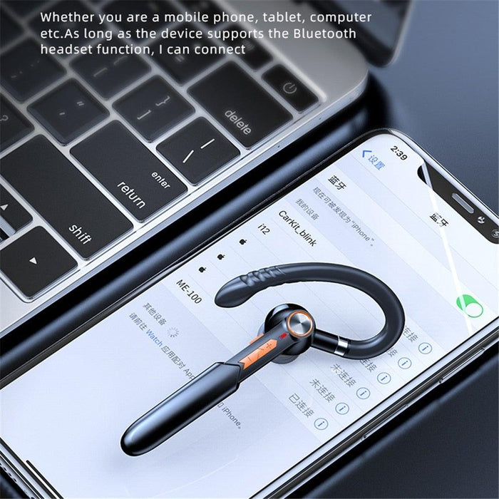 Ergonomic Single Lightweight Bluetooth Earphones Handsfree Wireless Headphones Business Driving Headset Outdoor Sports Volume Control Earphone Fingerprint Design Over Ear Earphone