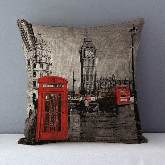 European Style Throw Pillow Covers Red London Street Bus Telephone Booth Big Ben Square Cushion Covers For Home Bed Sofa Throw Pillow Covers Red Bus and Telephone Booth Design Cushion Case Cotton Linen Home Sofa Decor 45X45CM